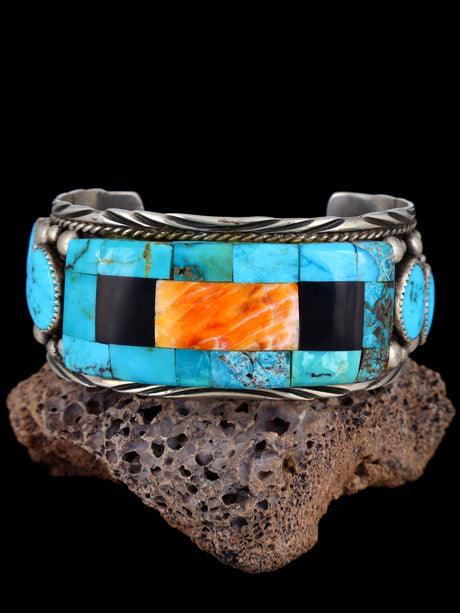 Vintage Estate Multistone Inlay Cuff Bracelet - PuebloDirect.com