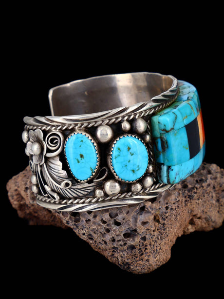 Vintage Estate Multistone Inlay Cuff Bracelet - PuebloDirect.com