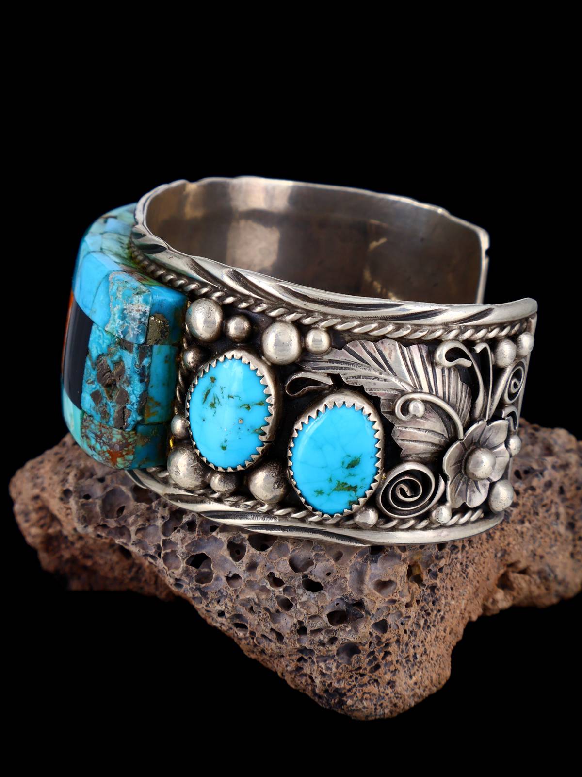 Vintage Estate Multistone Inlay Cuff Bracelet - PuebloDirect.com