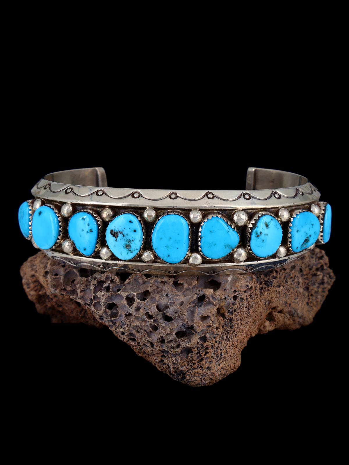 Vintage Estate Sterling Silver Turquoise Cuff Bracelet - PuebloDirect.com