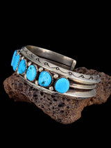 Vintage Estate Sterling Silver Turquoise Cuff Bracelet - PuebloDirect.com
