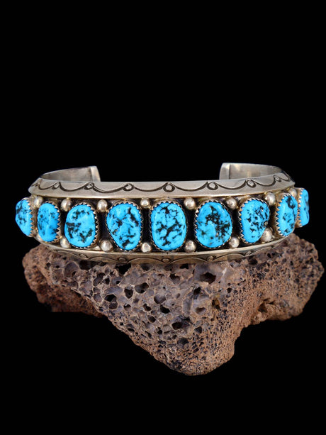 Vintage Estate Sterling Silver Turquoise Cuff Bracelet - PuebloDirect.com