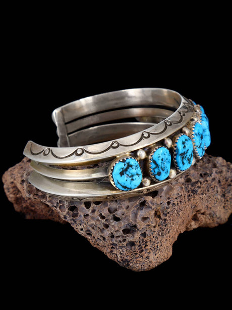Vintage Estate Sterling Silver Turquoise Cuff Bracelet - PuebloDirect.com