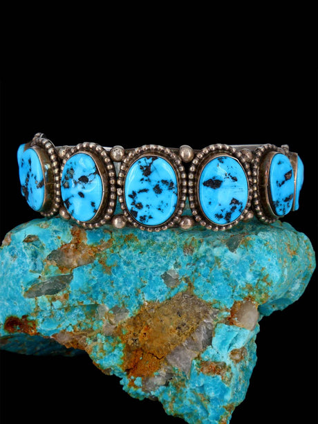 Vintage Estate Sterling Silver Turquoise Cuff Bracelet - PuebloDirect.com