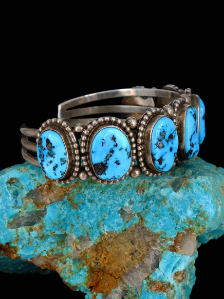 Vintage Estate Sterling Silver Turquoise Cuff Bracelet - PuebloDirect.com