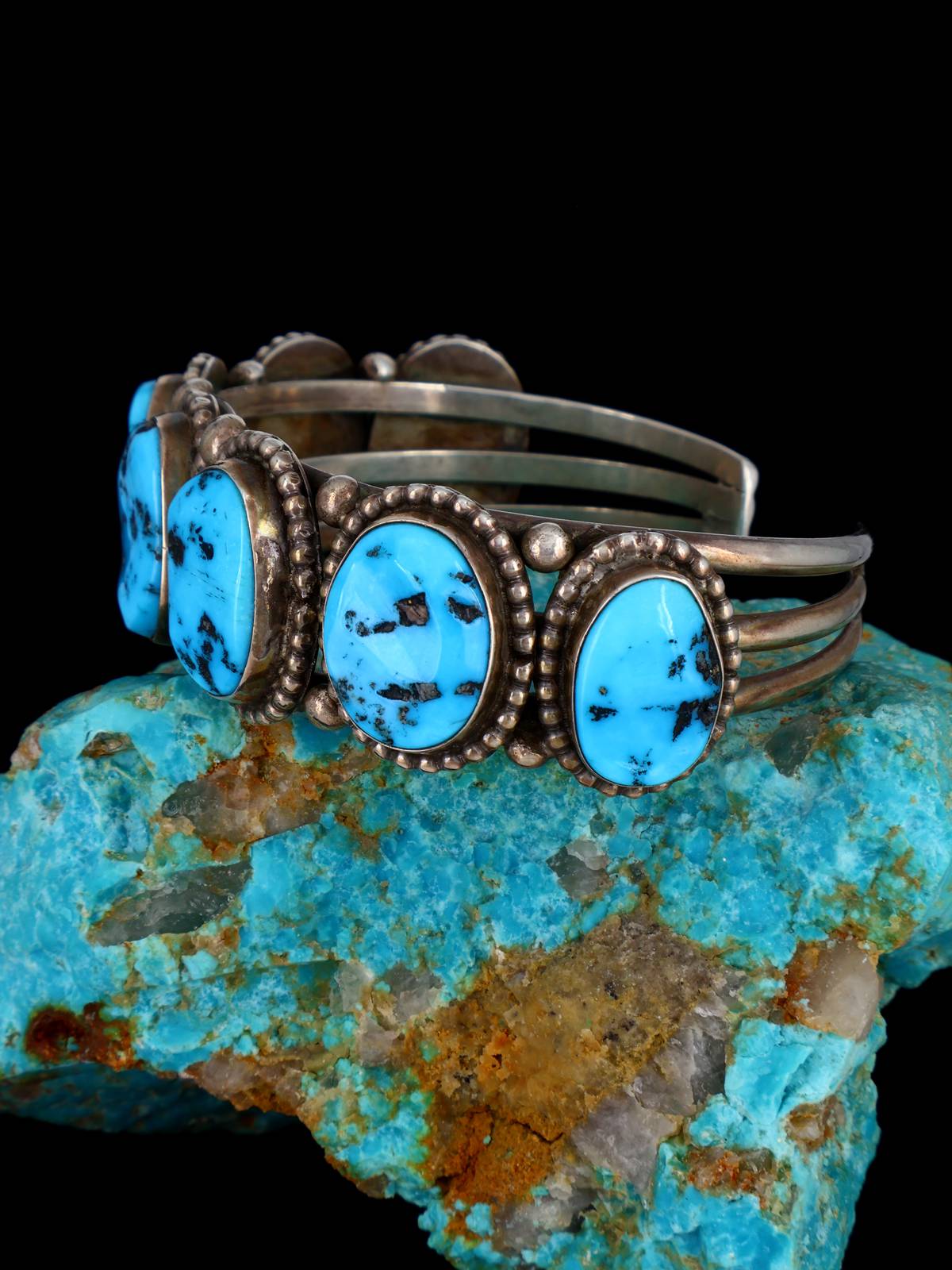 Vintage Estate Sterling Silver Turquoise Cuff Bracelet - PuebloDirect.com