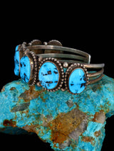 Vintage Estate Sterling Silver Turquoise Cuff Bracelet - PuebloDirect.com