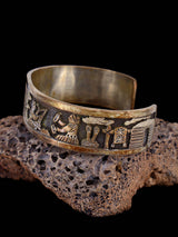 Vintage Navajo Sterling Silver Storyteller Overlay Cuff Bracelet