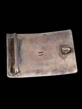 Vintage Southwest Sterling Silver Rocky Butte Picture Jasper and Turquoise Belt Buckle - PuebloDirect.com