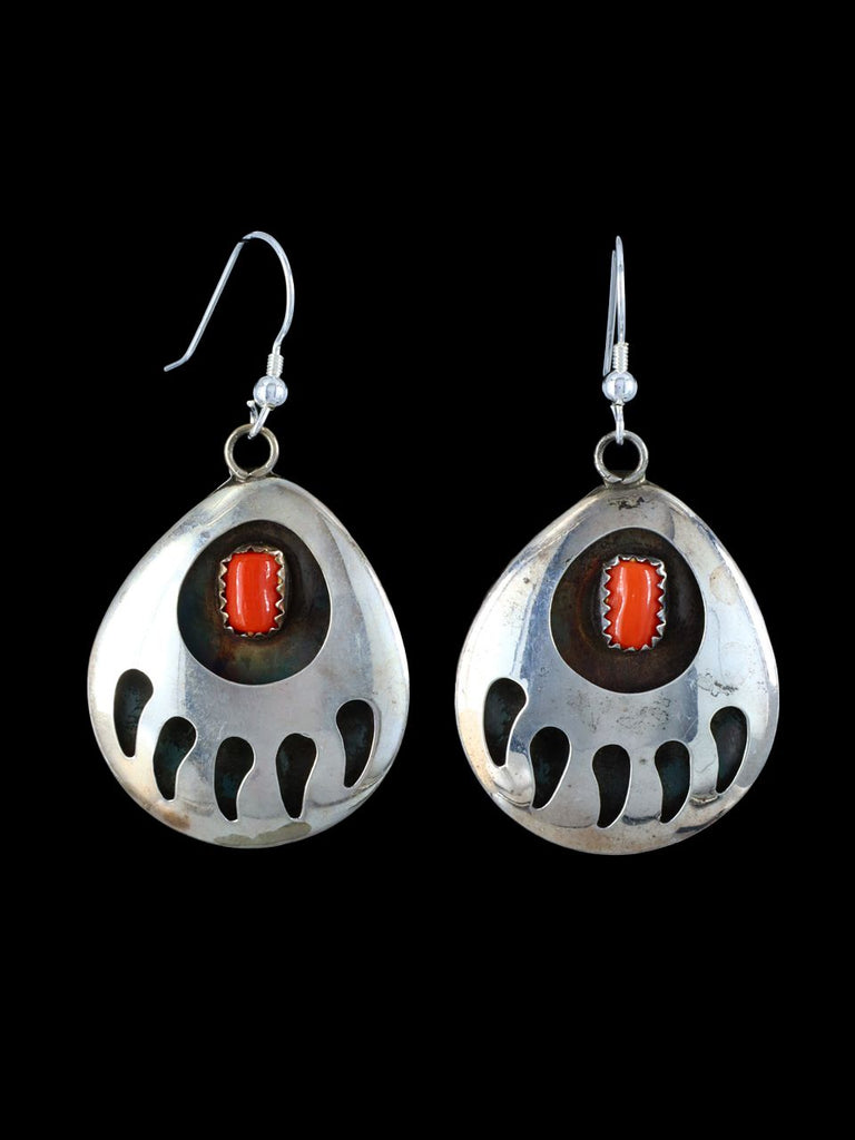 Vintage Sterling Silver Native American Coral Dangle Earrings - PuebloDirect.com