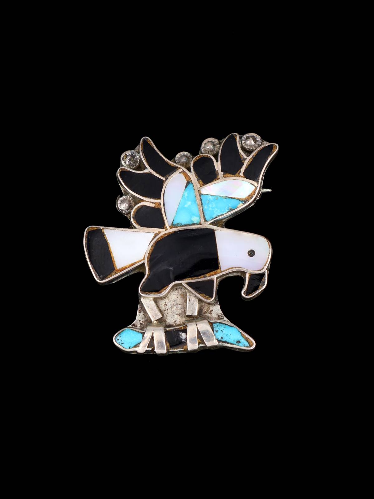 Vintage Zuni Jewelry Sterling Silver Inlaid Eagle Brooch Pin - PuebloDirect.com