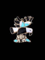 Vintage Zuni Jewelry Sterling Silver Inlaid Eagle Brooch Pin - PuebloDirect.com
