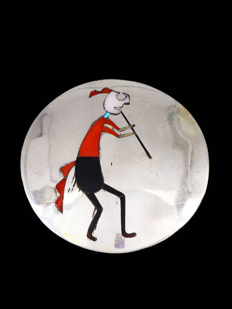 Vintage Jewelry Sterling Silver Inlaid Flute Player Brooch Pin - PuebloDirect.com