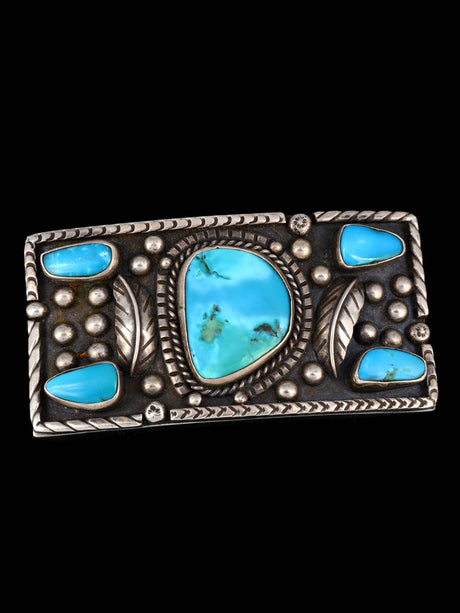 Vintage Southwest Sterling Silver Turquoise Belt Buckle - PuebloDirect.com