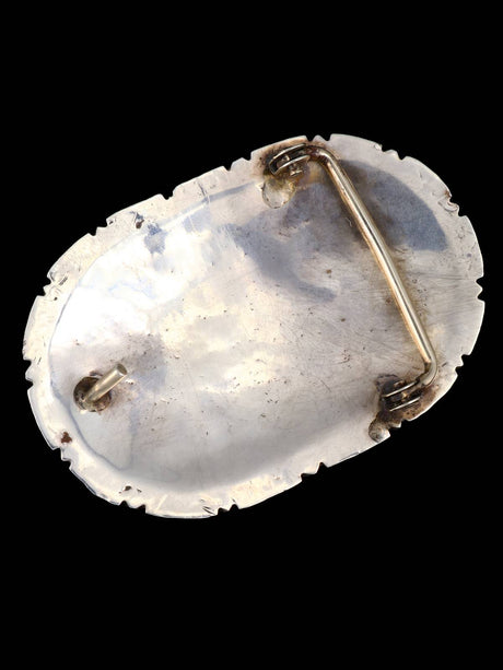 Estate Native American Sterling Silver Turquoise Bear Claw Belt Buckle - PuebloDirect.com