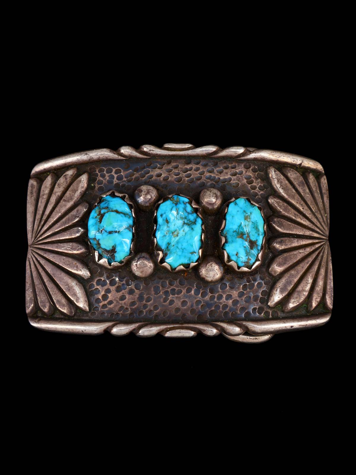 Vintage Native American Jewelry Sterling Silver Turquoise Belt Buckle