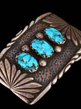 Vintage Native American Jewelry Sterling Silver Turquoise Belt Buckle