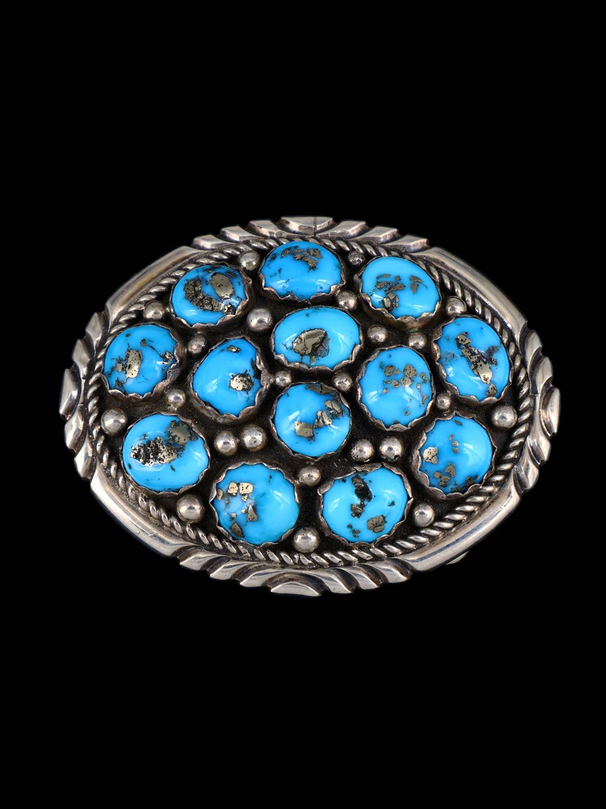 Estate Native American Sterling Silver Turquoise Cluster Belt Buckle - PuebloDirect.com