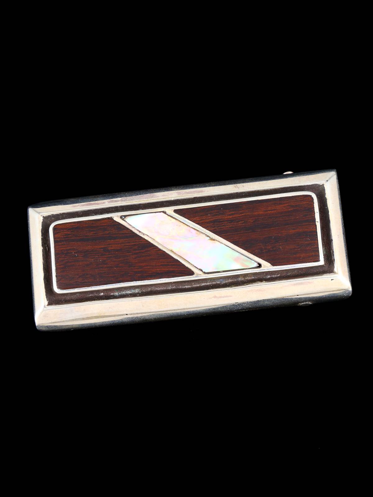 Vintage Southwest Sterling Silver Inlaid Ironwood and Abalone Belt Buckle - PuebloDirect.com