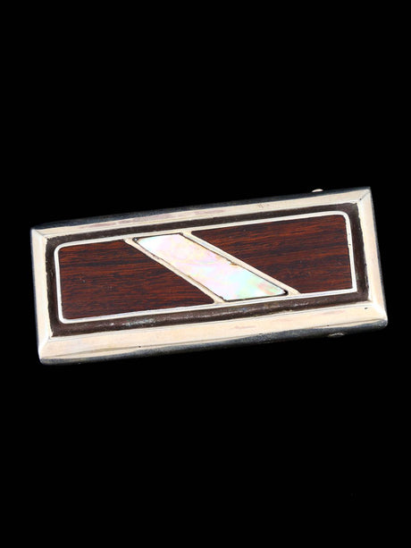 Vintage Southwest Sterling Silver Inlaid Ironwood and Abalone Belt Buckle - PuebloDirect.com
