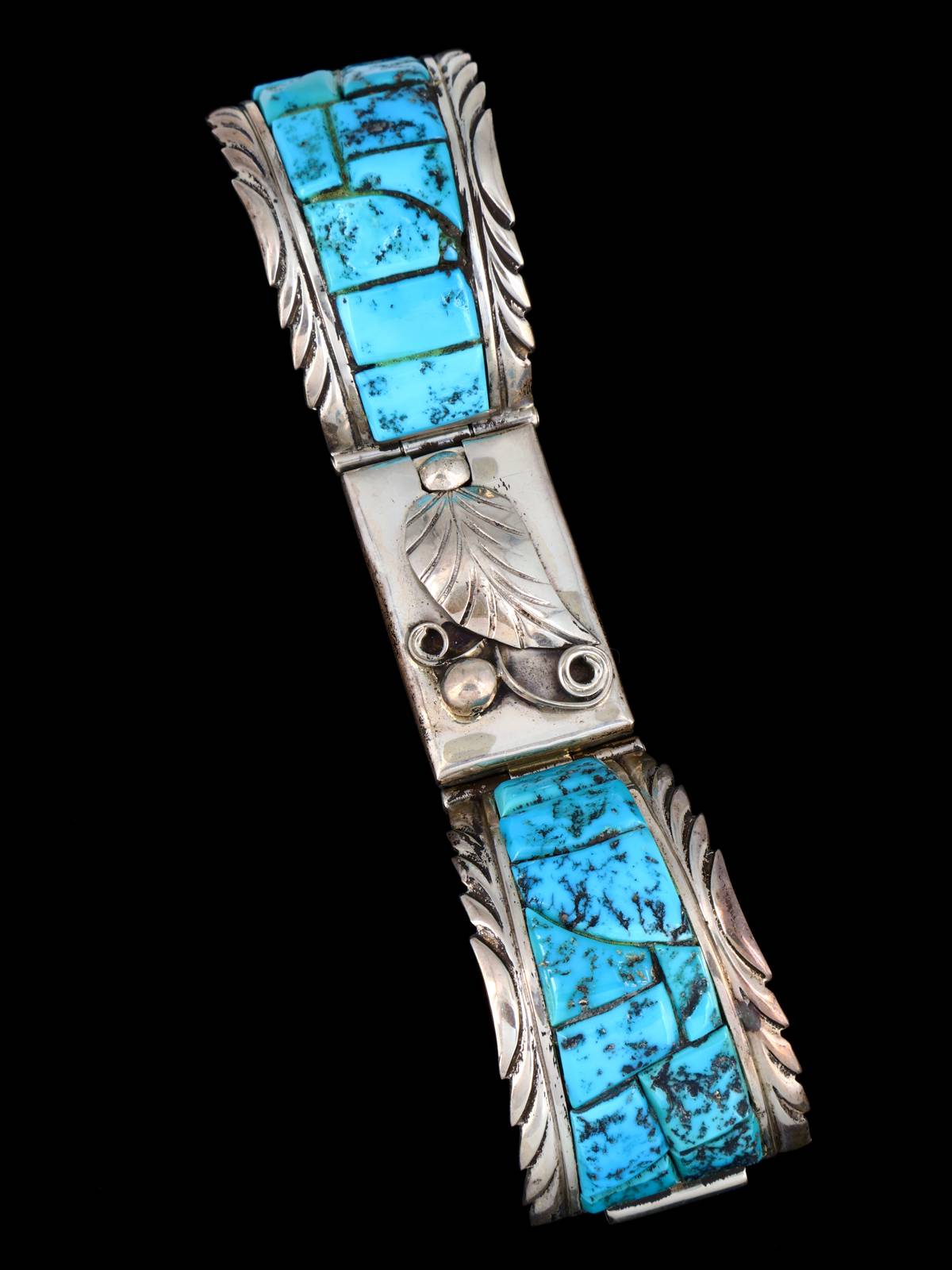 Estate Vintage Navajo Jewelry Turquoise Cobblestone Inlay Sterling Silver Watch Band
