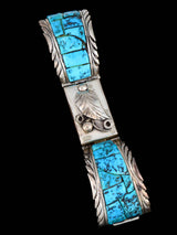 Estate Vintage Navajo Jewelry Turquoise Cobblestone Inlay Sterling Silver Watch Band