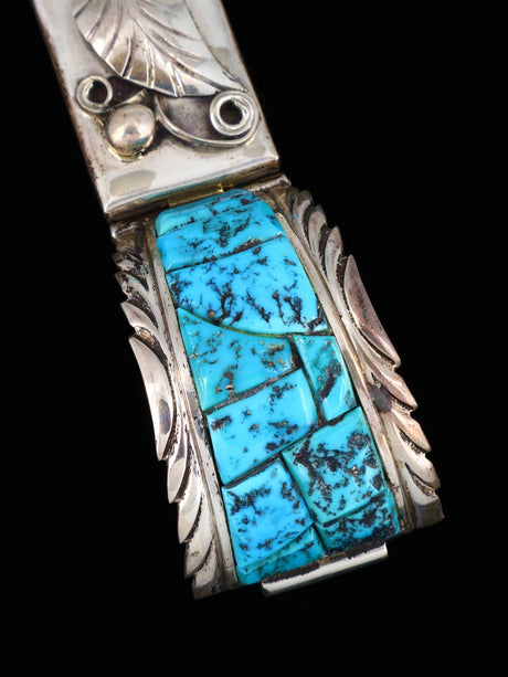 Estate Vintage Navajo Jewelry Turquoise Cobblestone Inlay Sterling Silver Watch Band