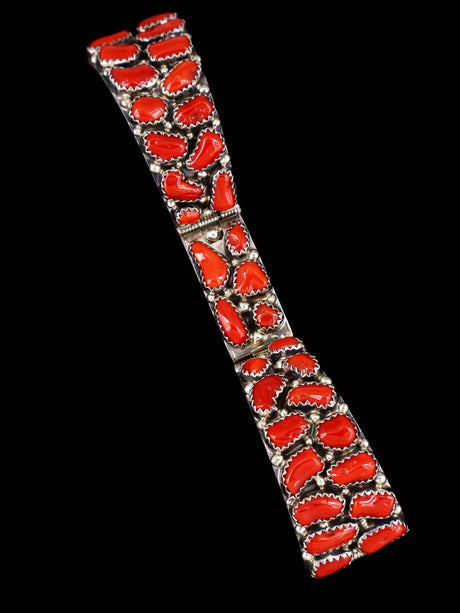 Estate Vintage Navajo Jewelry Natural Coral Sterling Silver Watch Band - PuebloDirect.com