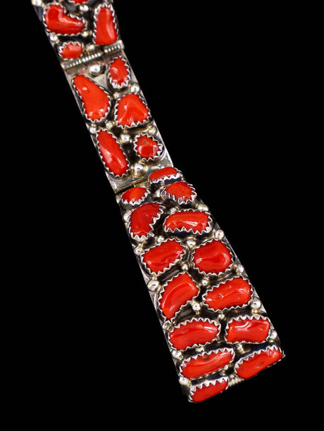 Estate Vintage Navajo Jewelry Natural Coral Sterling Silver Watch Band - PuebloDirect.com