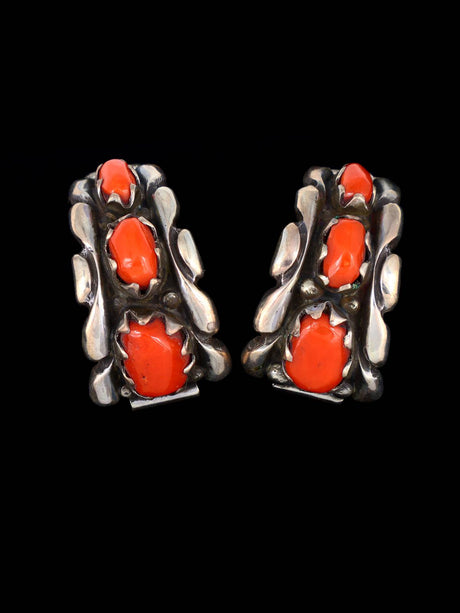 Vintage Zuni Jewelry Sterling Silver Coral Watch Tips - PuebloDirect.com