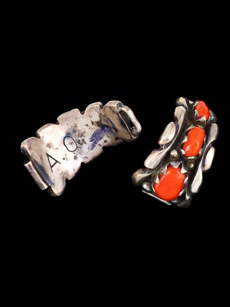 Vintage Zuni Jewelry Sterling Silver Coral Watch Tips - PuebloDirect.com