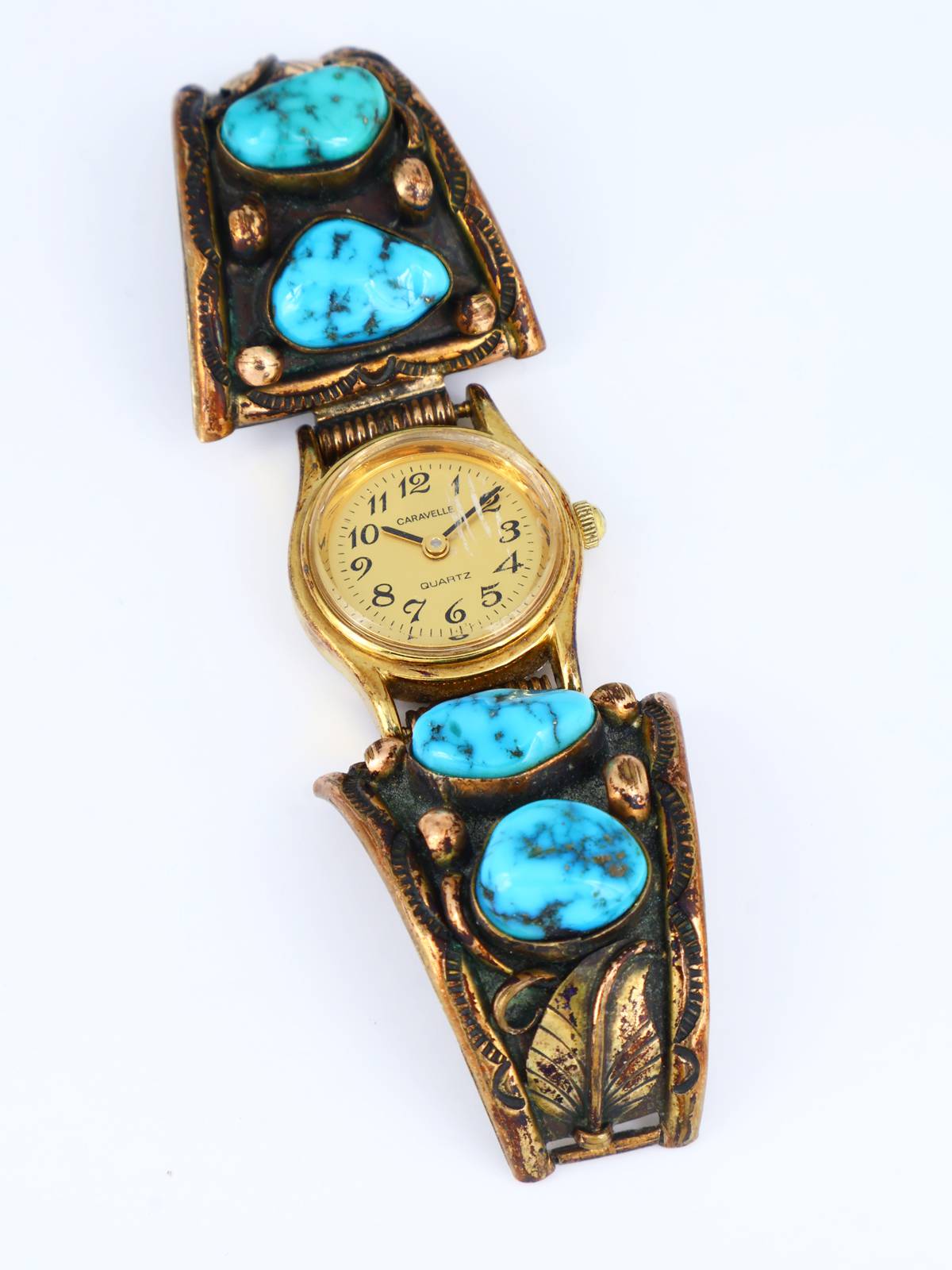 Estate Navajo Jewelry Sterling Silver and Gold Turquoise Ladies' Watch - PuebloDirect.com