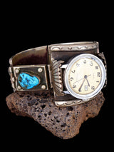 Estate Navajo Jewelry Heavy Turquoise Sterling Silver Watch - PuebloDirect.com