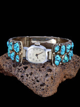 Estate Vintage Navajo Jewelry Kingman Turquoise Sterling Silver Watch - PuebloDirect.com