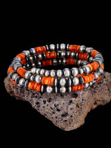 Sterling Silver Spiny Oyster Bead Wrap Bracelet - PuebloDirect.com