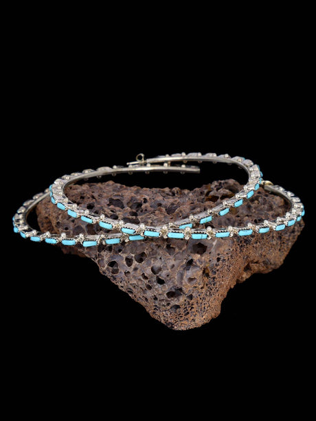 Large Zuni Turquoise Hoop Post Earrings - PuebloDirect.com