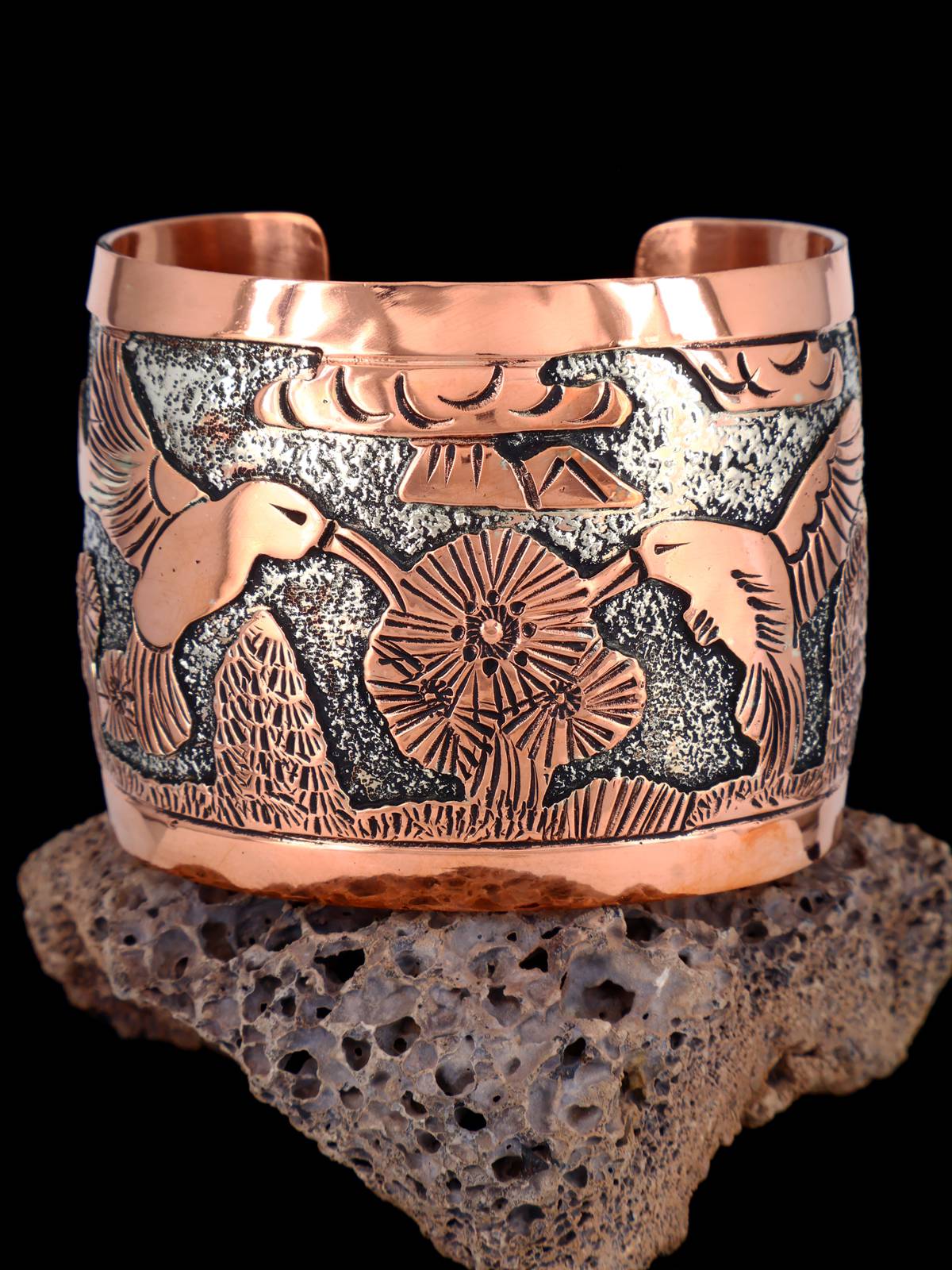 Navajo Copper Pueblo Hummingbird Cuff Bracelet - PuebloDirect.com