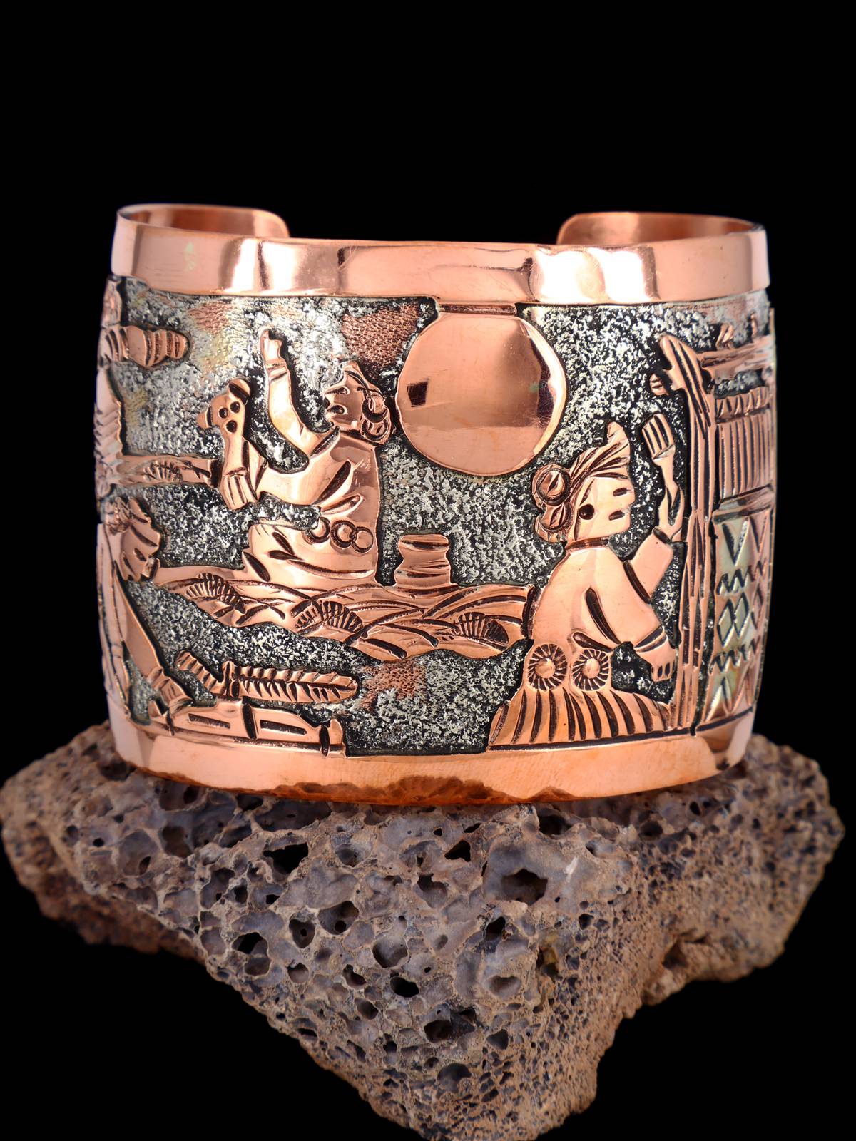 Navajo Copper Pueblo Storyteller Cuff Bracelet - PuebloDirect.com