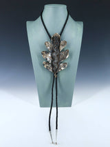 Vintage Jewelry Large Sterling Silver Snake On Leaf Bolo Tie