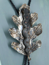Vintage Jewelry Large Sterling Silver Snake On Leaf Bolo Tie