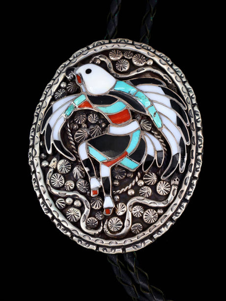 Old Zuni Inlay Jewelry Sterling Silver Dancing Eagle Bolo and Buckle Set