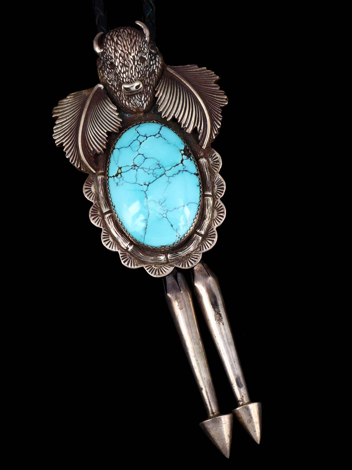 Vintage Estate Jewelry Sterling Silver Cloud Mountain Turquoise Bolo Tie