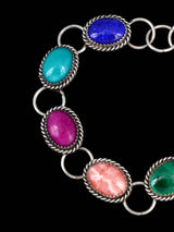 Estate Southwest Multistone Sterling Silver Link Bracelet