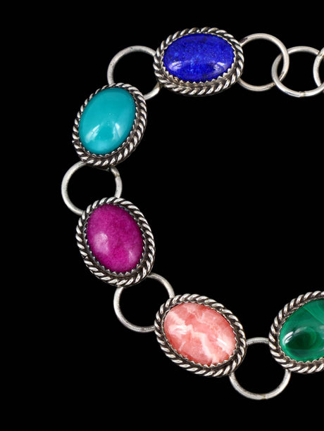 Estate Southwest Multistone Sterling Silver Link Bracelet