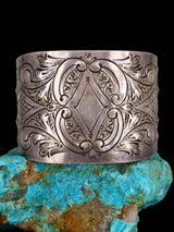 Vintage Estate Sterling Silver Hand Chased Wide Cuff Bracelet - PuebloDirect.com