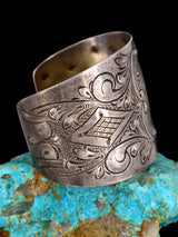 Vintage Estate Sterling Silver Hand Chased Wide Cuff Bracelet - PuebloDirect.com
