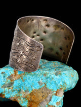 Vintage Estate Sterling Silver Hand Chased Wide Cuff Bracelet - PuebloDirect.com