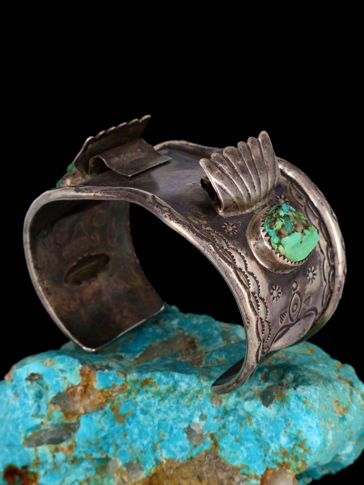Estate Indian Jewelry Turquoise Sterling Silver Cuff Watch - PuebloDirect.com
