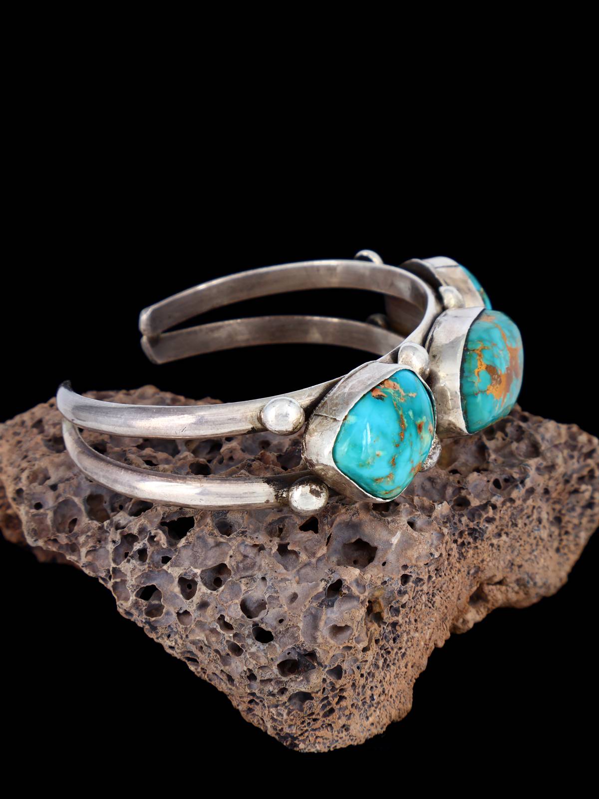 Vintage Native American Nevada Turquoise Sterling Silver Cuff Bracelet