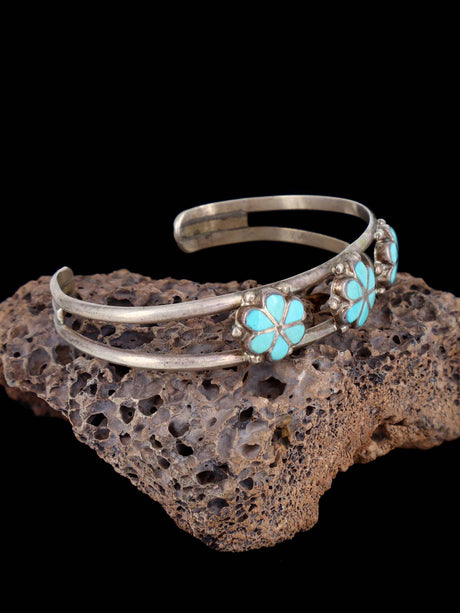 Vintage Estate plata de ley turquesa y coral chip inlay brazalete pulsera